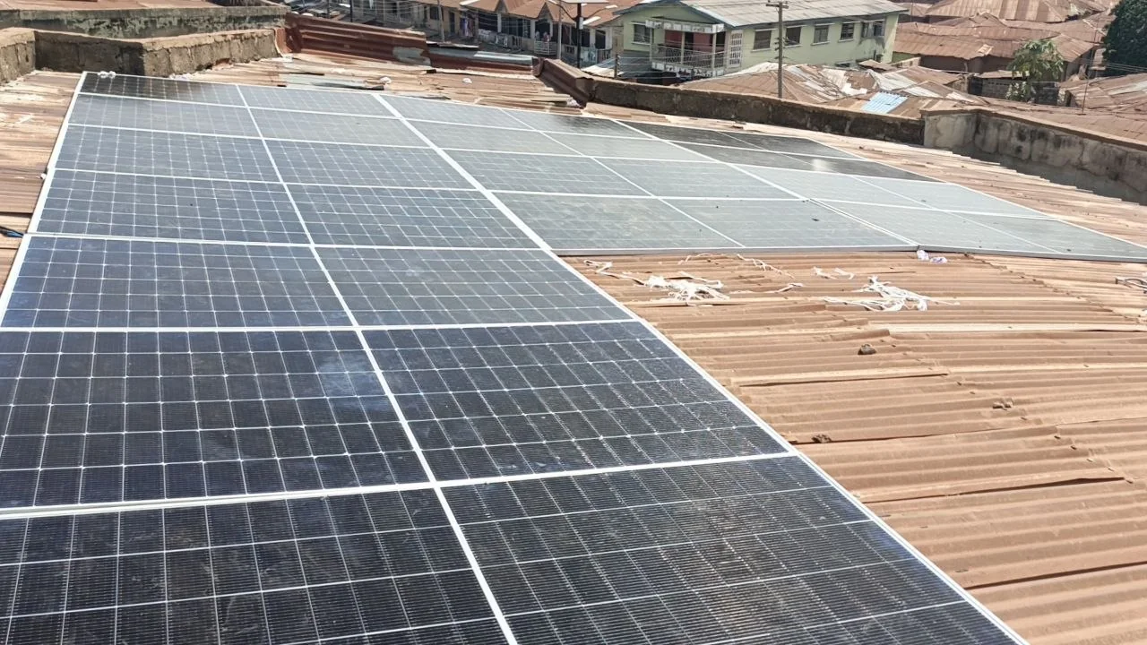 Completed rooftop solar panel array
